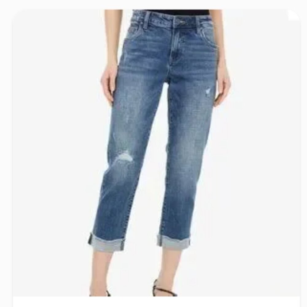Kut from the Kloth Blue Denim Distressed Straight Leg Jeans